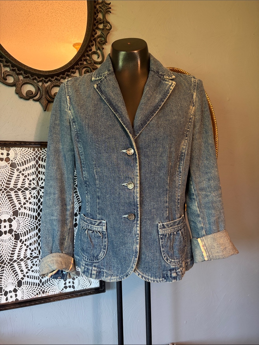 Women's Blue Denim Blazer Jacket petite